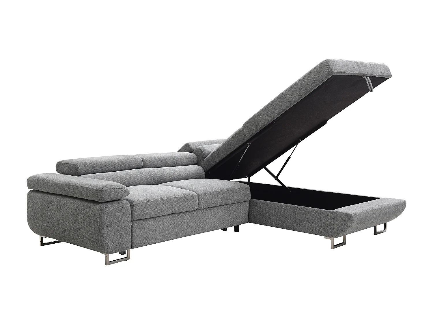 Sofá de canto direito convertível tecido texturizado cinza - NURAZIO