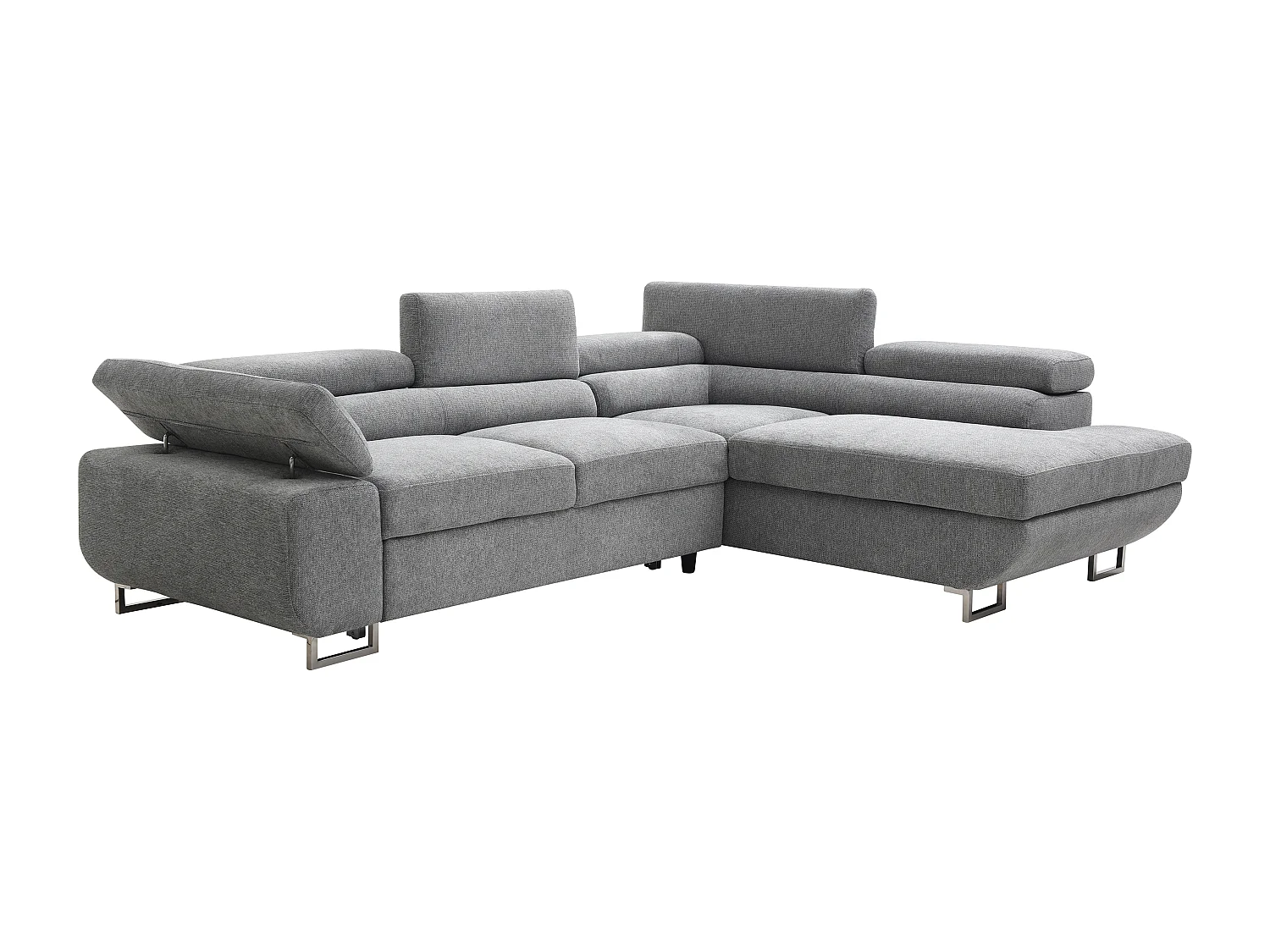 Sofá de canto direito convertível tecido texturizado cinza - NURAZIO