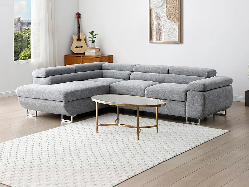 Ecksofa mit Schlaffunktion - Ecke links - Strukturstoff - Grau - NURAZIO