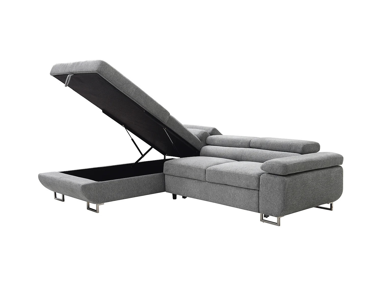 Hoekslaapbank met hoek links van grijze stof met textuur NURAZIO