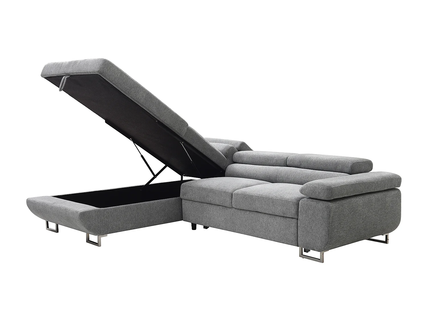 Ecksofa mit Schlaffunktion - Ecke links - Strukturstoff - Grau - NURAZIO