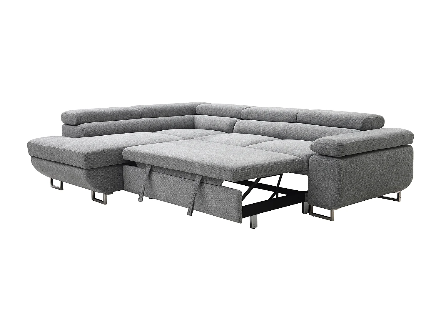 Ecksofa mit Schlaffunktion - Ecke links - Strukturstoff - Grau - NURAZIO