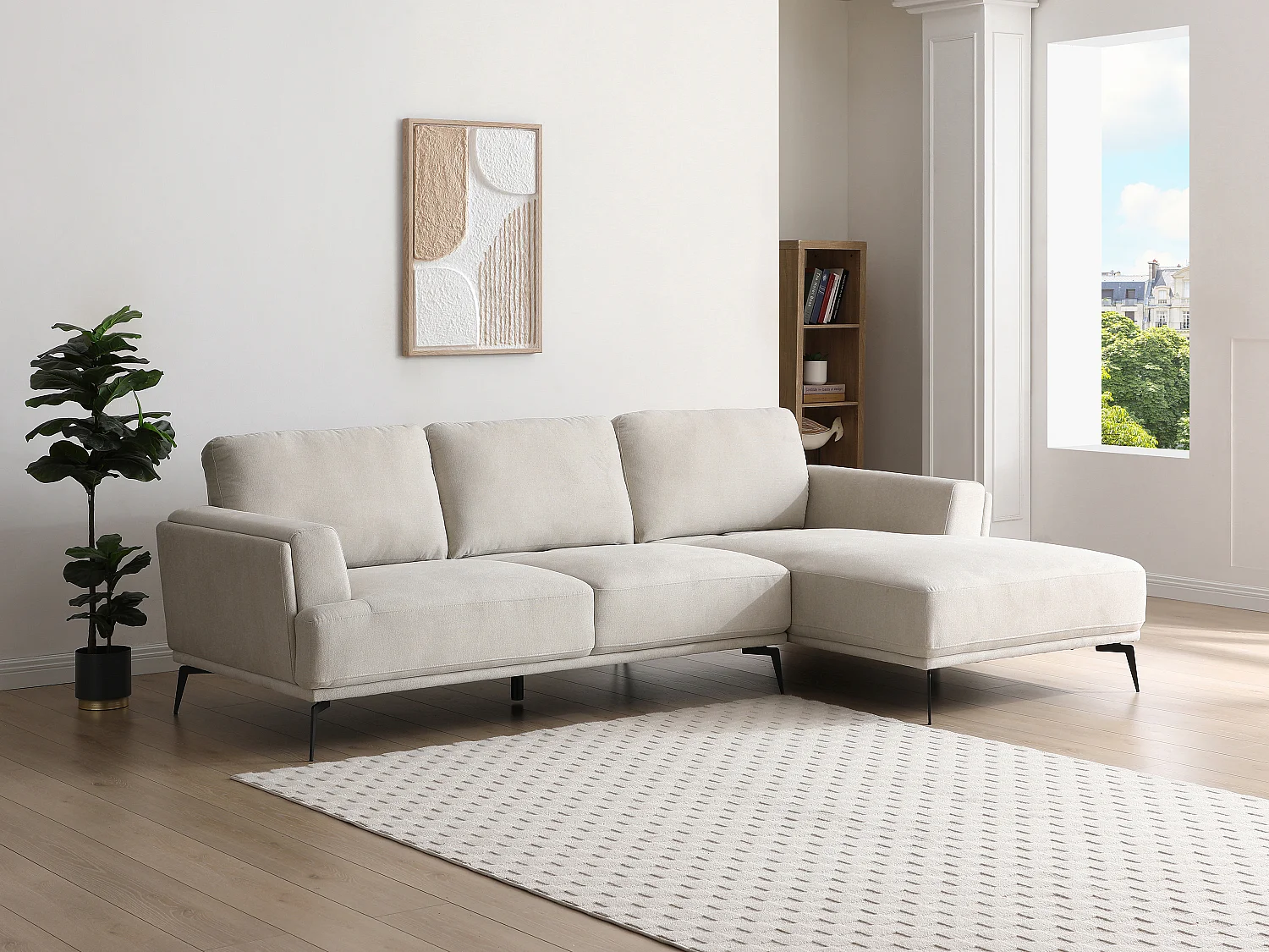 Höger hörnsofa med ställbar rygg i beige texturerat tyg ARSODA