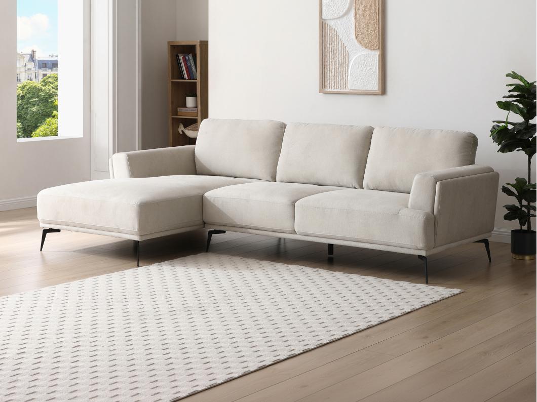 Ecksofa mit verstellbarer Rückenlehne - Ecke links - Strukturstoff - Beige - ARSODA