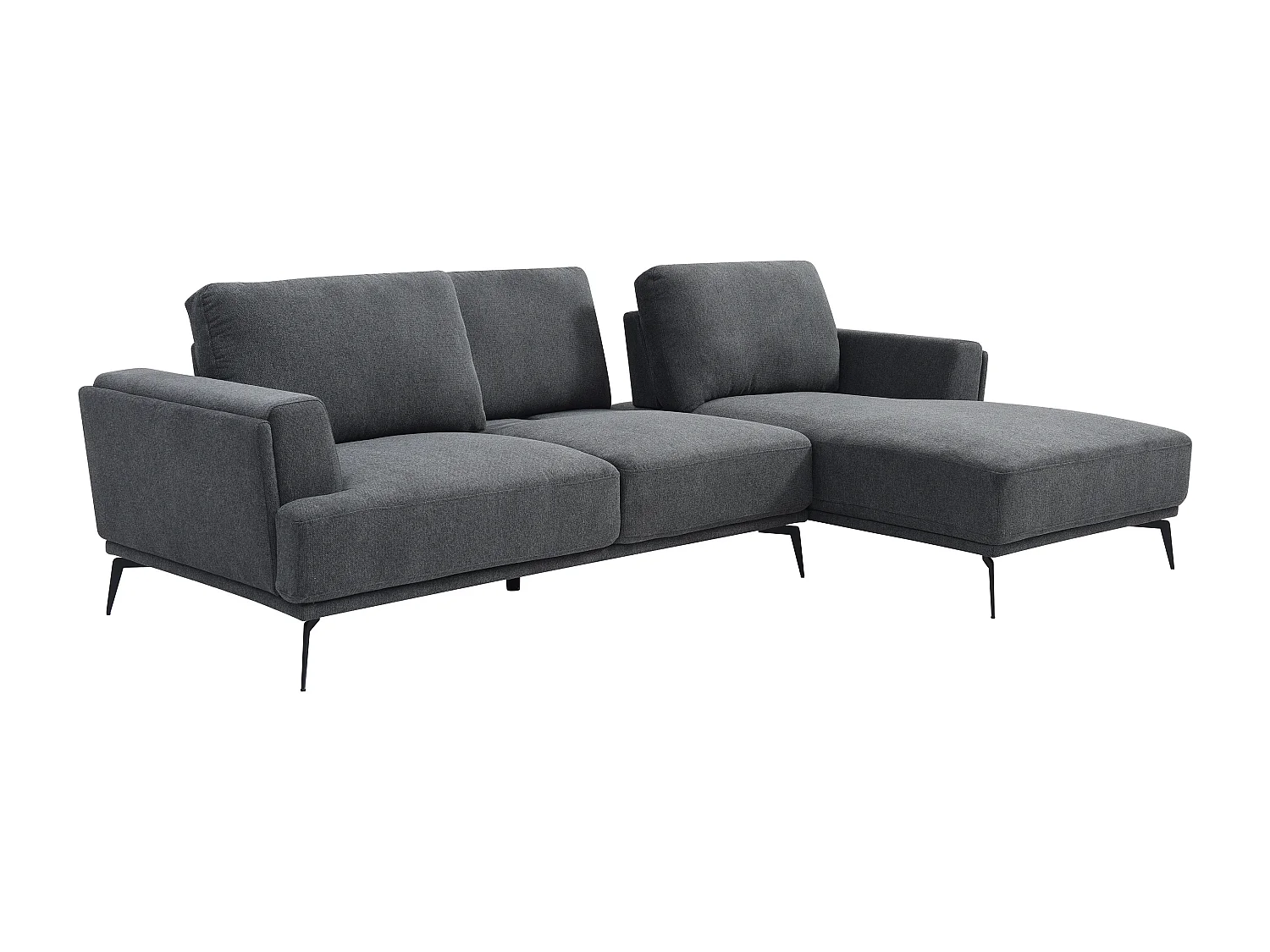 Canapé d'angle droit dossier avance-recule en tissu texturé gris anthracite ARSODA