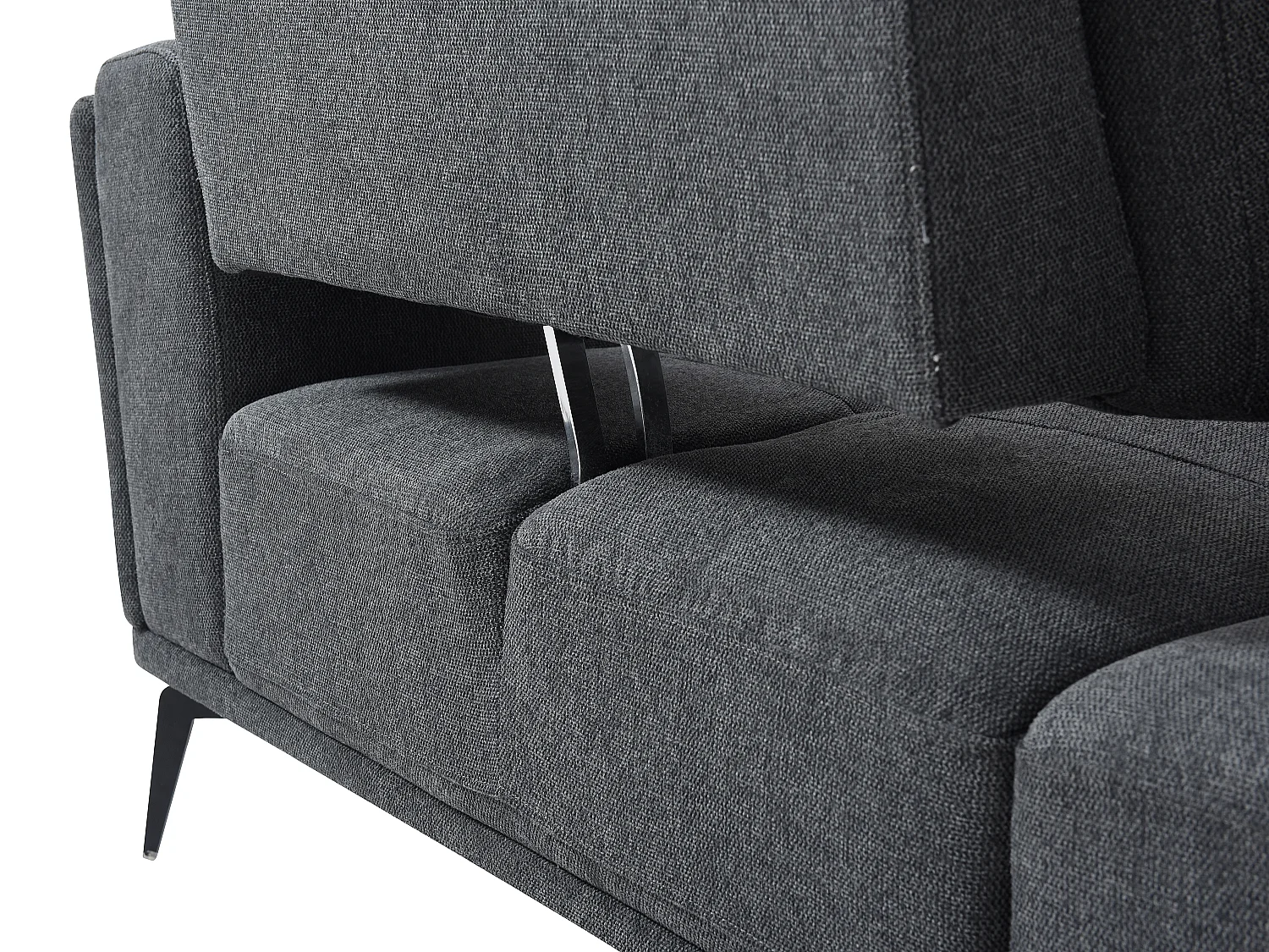 Canapé d'angle droit dossier avance-recule en tissu texturé gris anthracite ARSODA