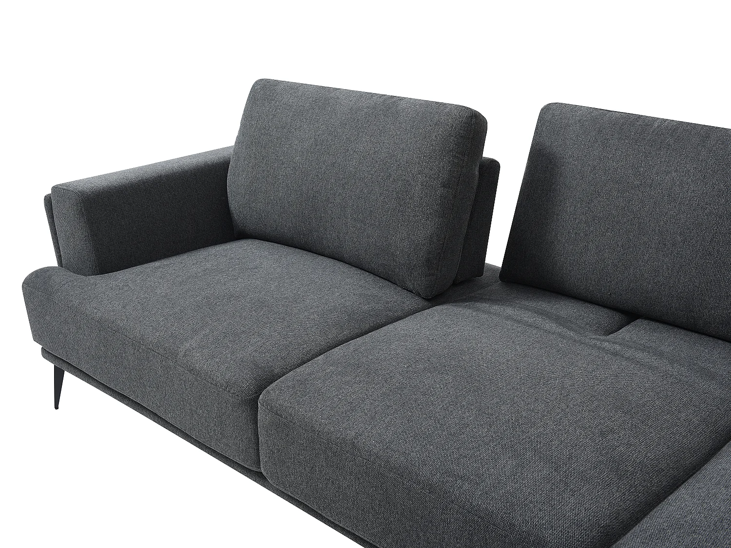 Canapé d'angle droit dossier avance-recule en tissu texturé gris anthracite ARSODA