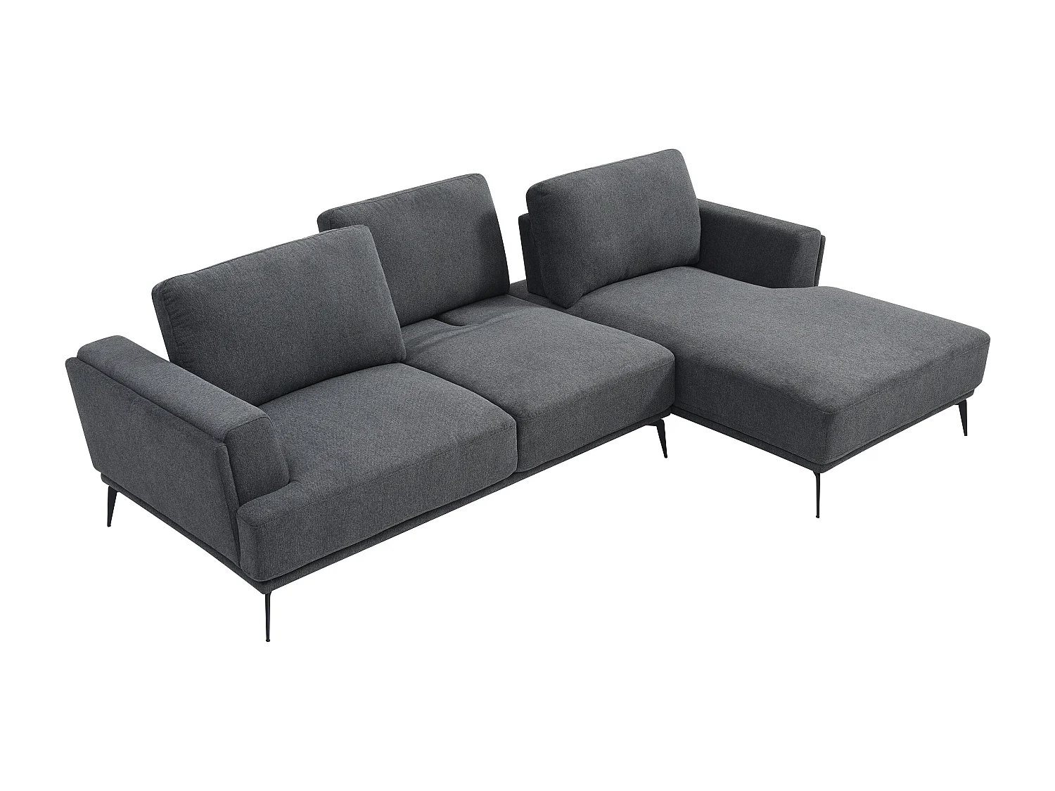 Canapé d'angle droit dossier avance-recule en tissu texturé gris anthracite ARSODA