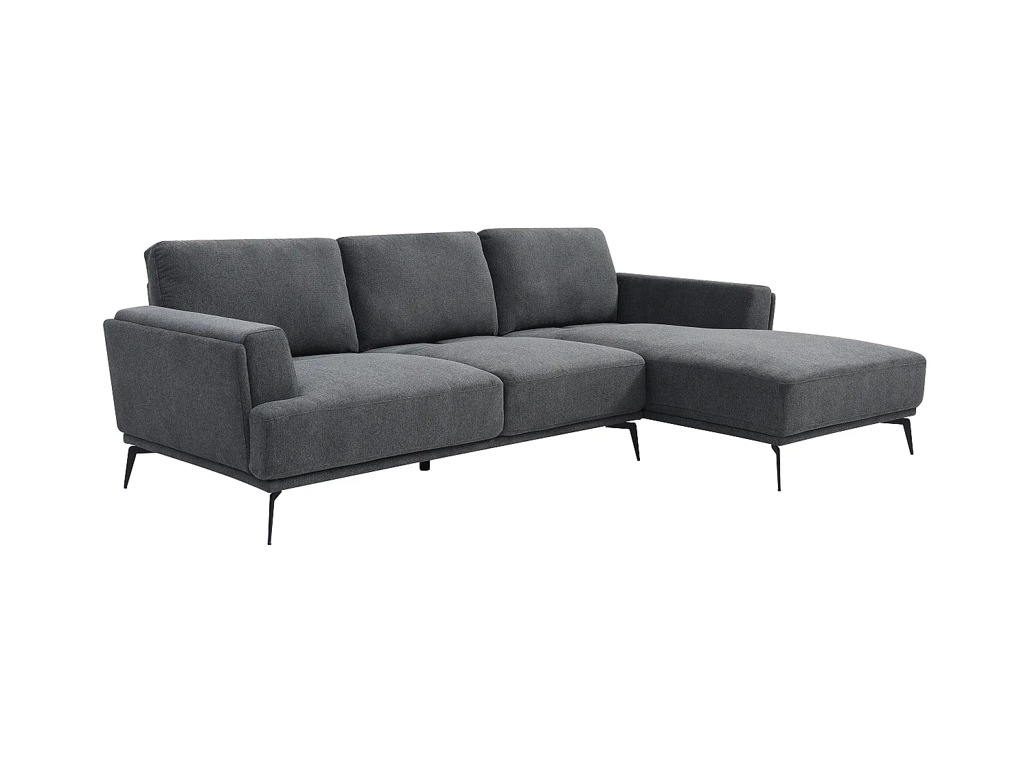 Canapé d'angle droit dossier avance-recule en tissu texturé gris anthracite ARSODA