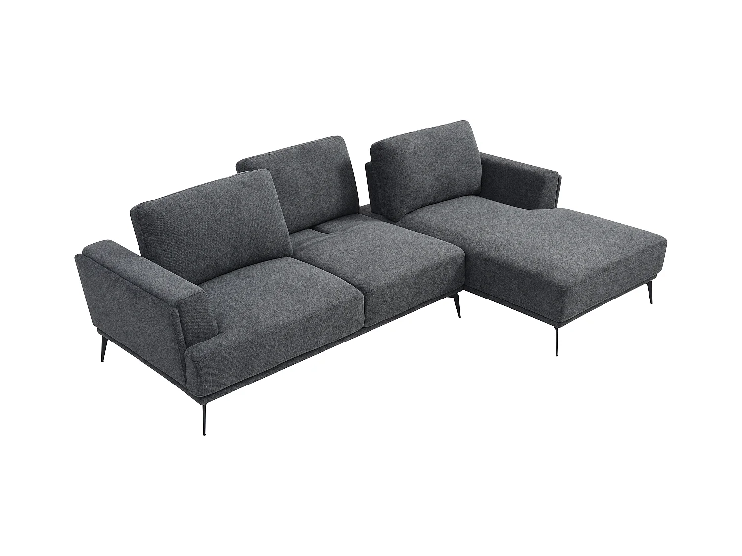 Canapé d'angle droit dossier avance-recule en tissu texturé gris anthracite ARSODA