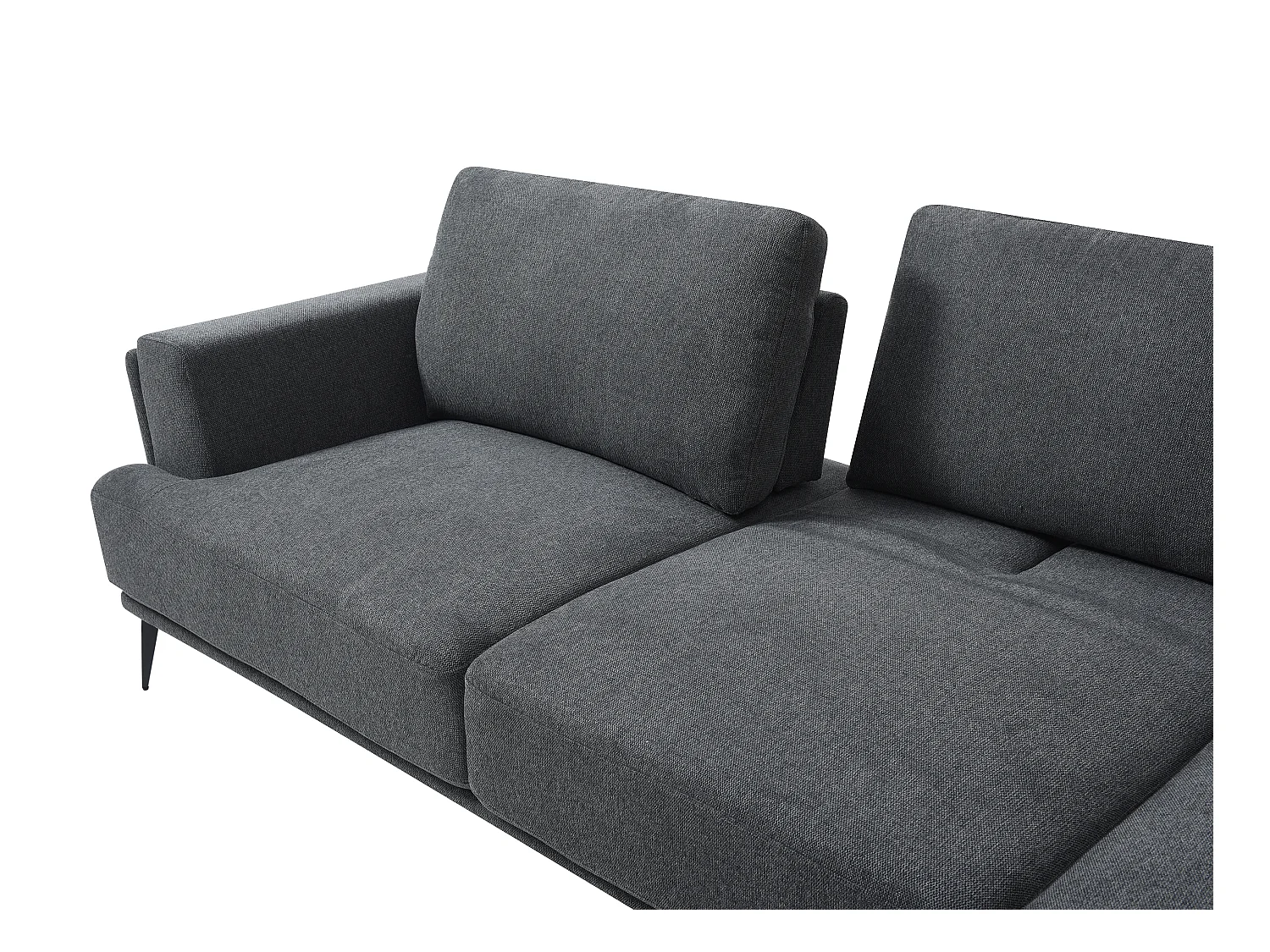 Canapé d'angle droit dossier avance-recule en tissu texturé gris anthracite ARSODA