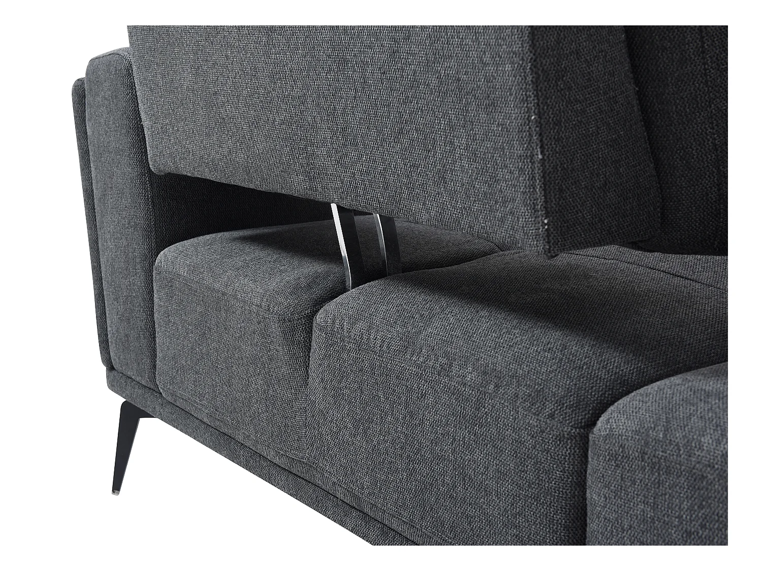 Canapé d'angle droit dossier avance-recule en tissu texturé gris anthracite ARSODA