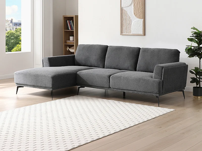 Höger vinkelformad soffa med skjutbart ryggstöd i texturerad antracitgrå tyg ARSODA