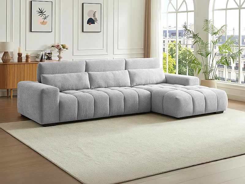 Ecksofa - Ecke rechts - Strukturstoff - Grau - LOPONZA