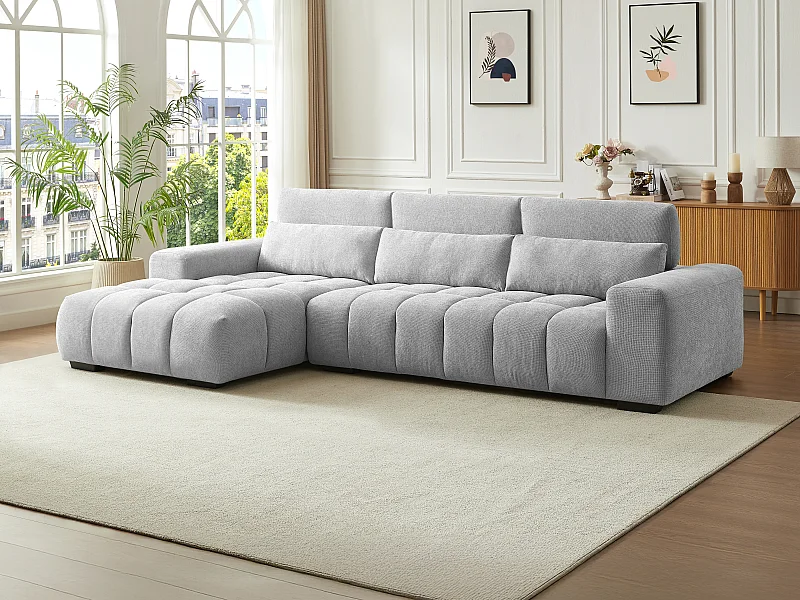 Canapé d'angle gauche en tissu texturé gris LOPONZA