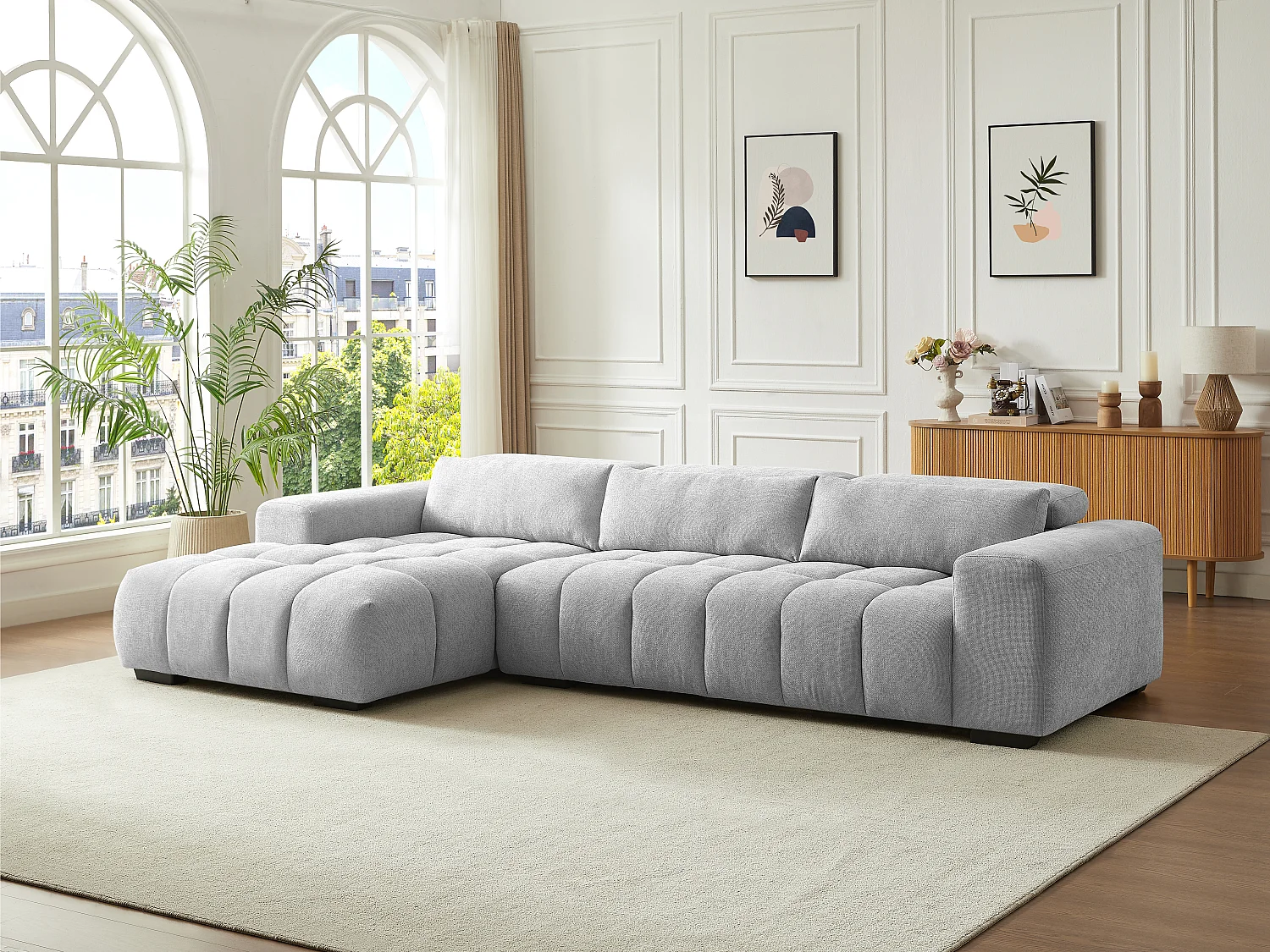 Canapé d'angle gauche en tissu texturé gris LOPONZA