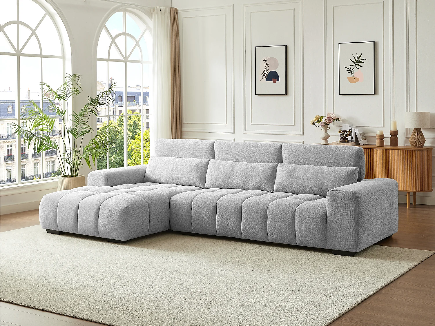 Canapé d'angle gauche en tissu texturé gris LOPONZA