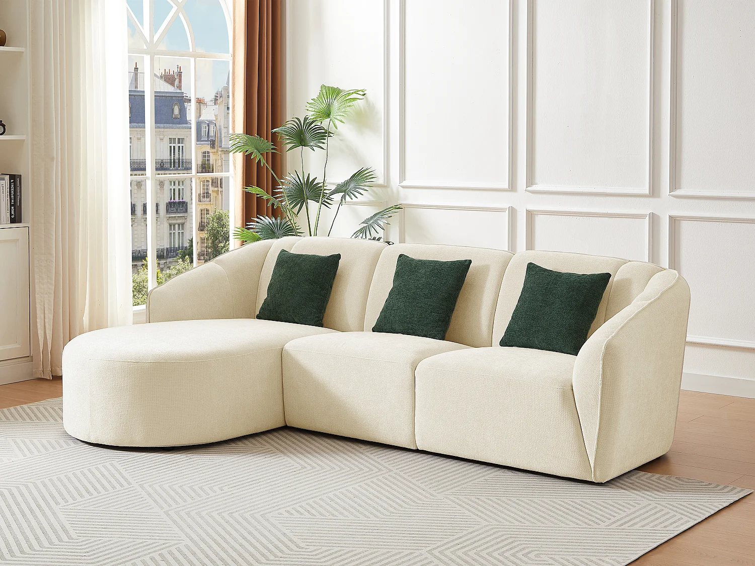 Canapé d'angle gauche en tissu beige texturé NETOMIA