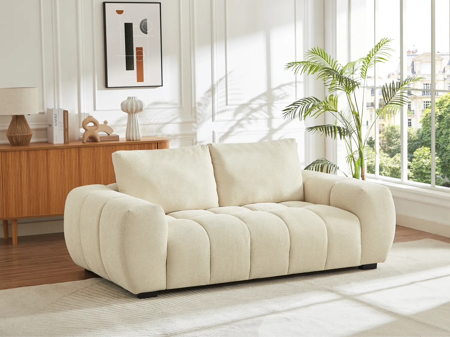 Canapé 3 places en tissu texturé beige BERENIA