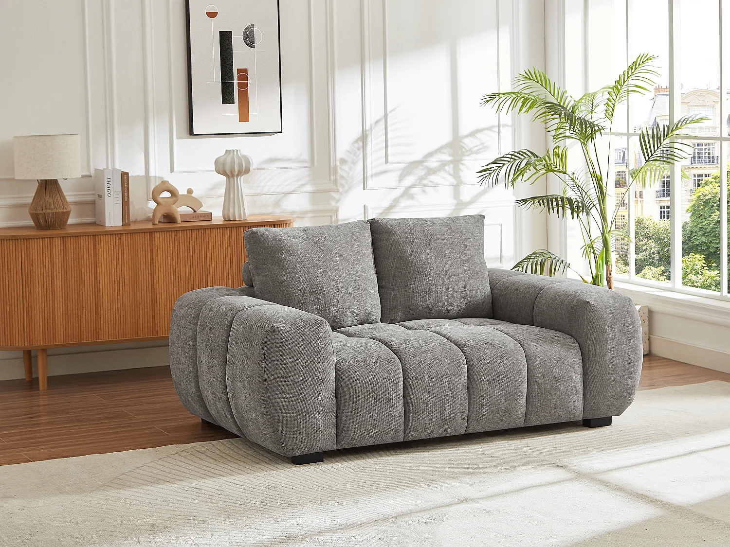 Canapé 2 places en tissu texturé gris BERENIA