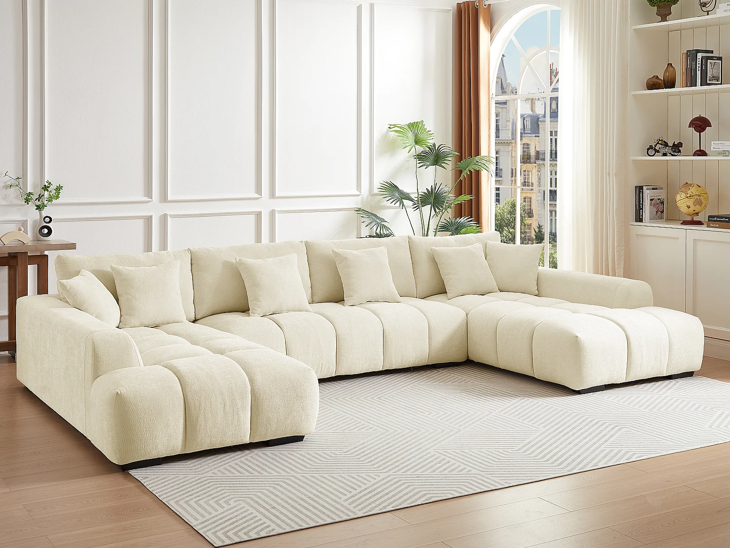 Grand canapé d'angle panoramique en tissu texturé beige BERENIA