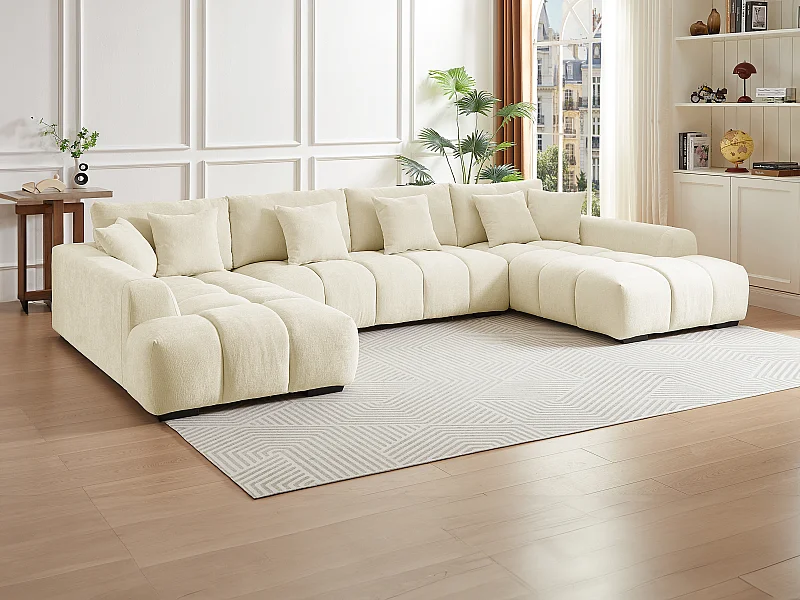 Stor hjørnesofa i tekstureret beige stof BERENIA