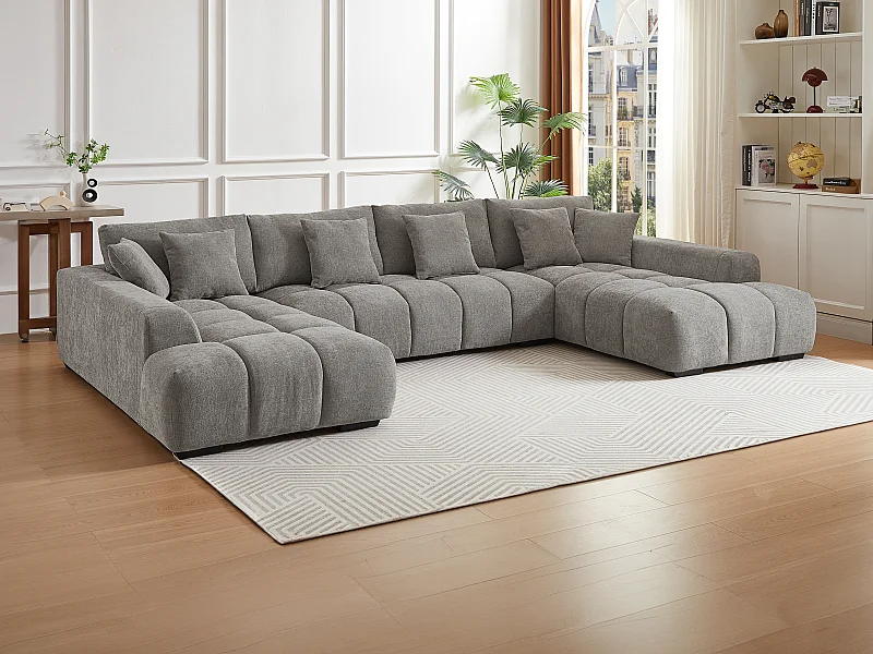 Großes Ecksofa - Stoff - Grau - BERENIA