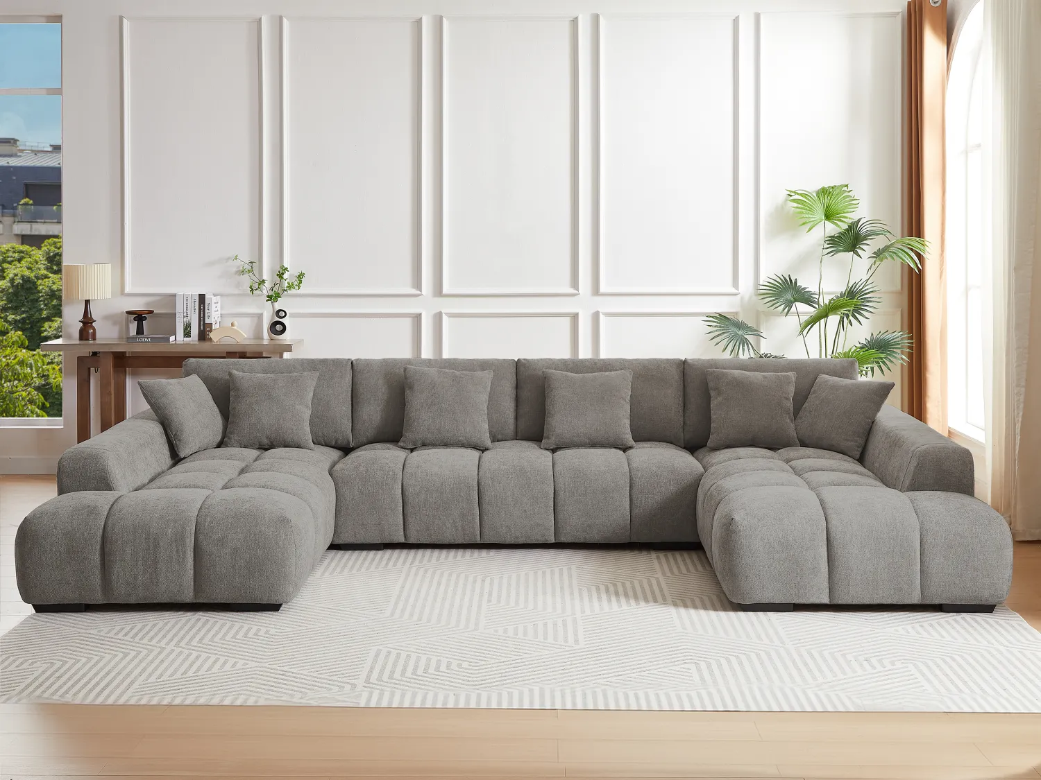 Grote hoekbank van grijze stof BERENIA