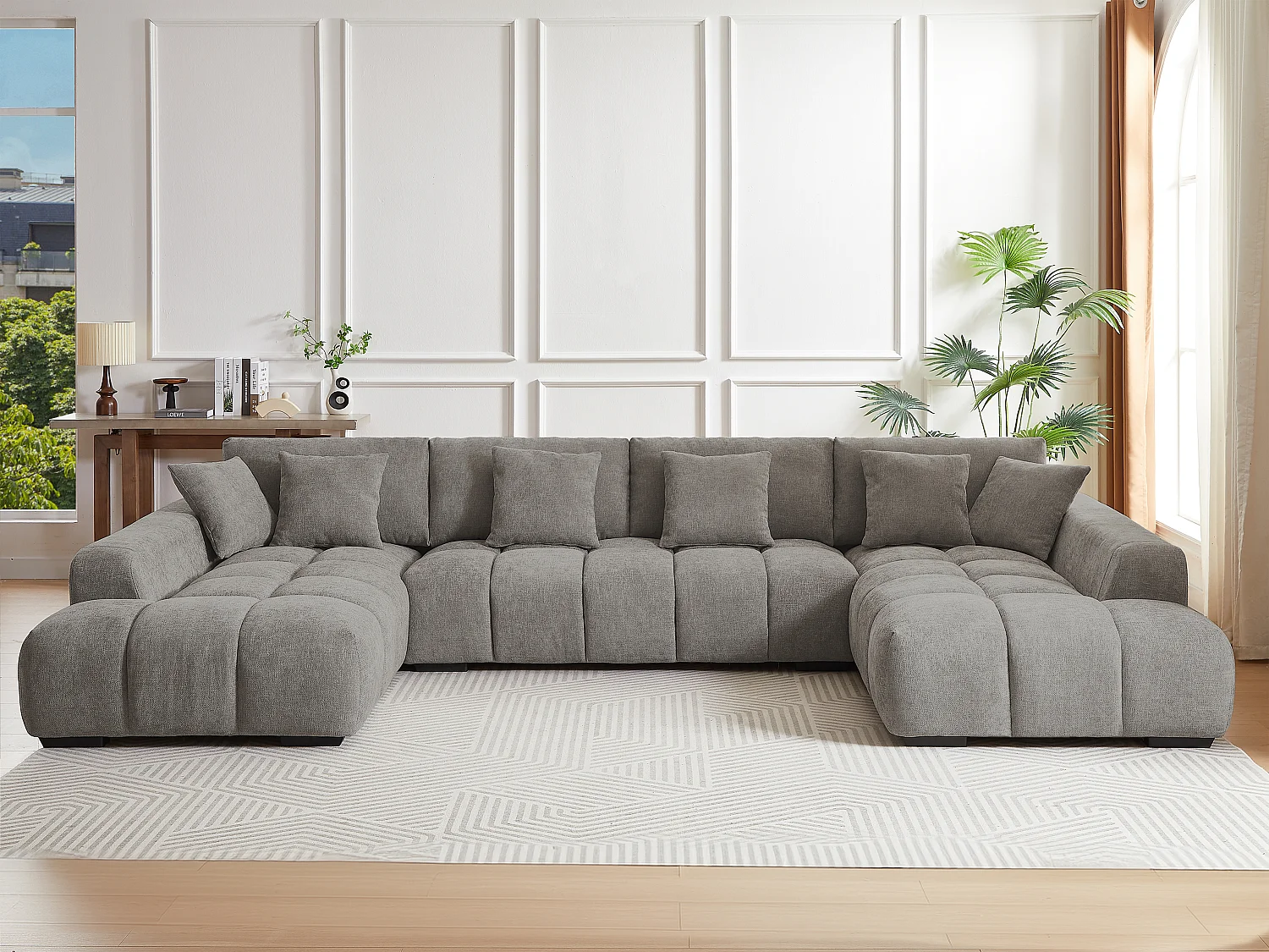 Grote hoekbank van grijze stof BERENIA