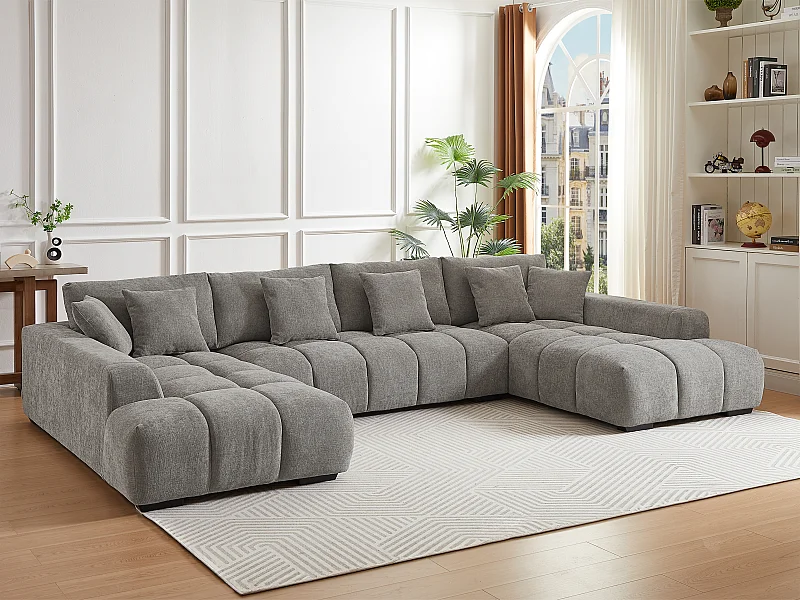 Grote hoekbank van grijze stof BERENIA