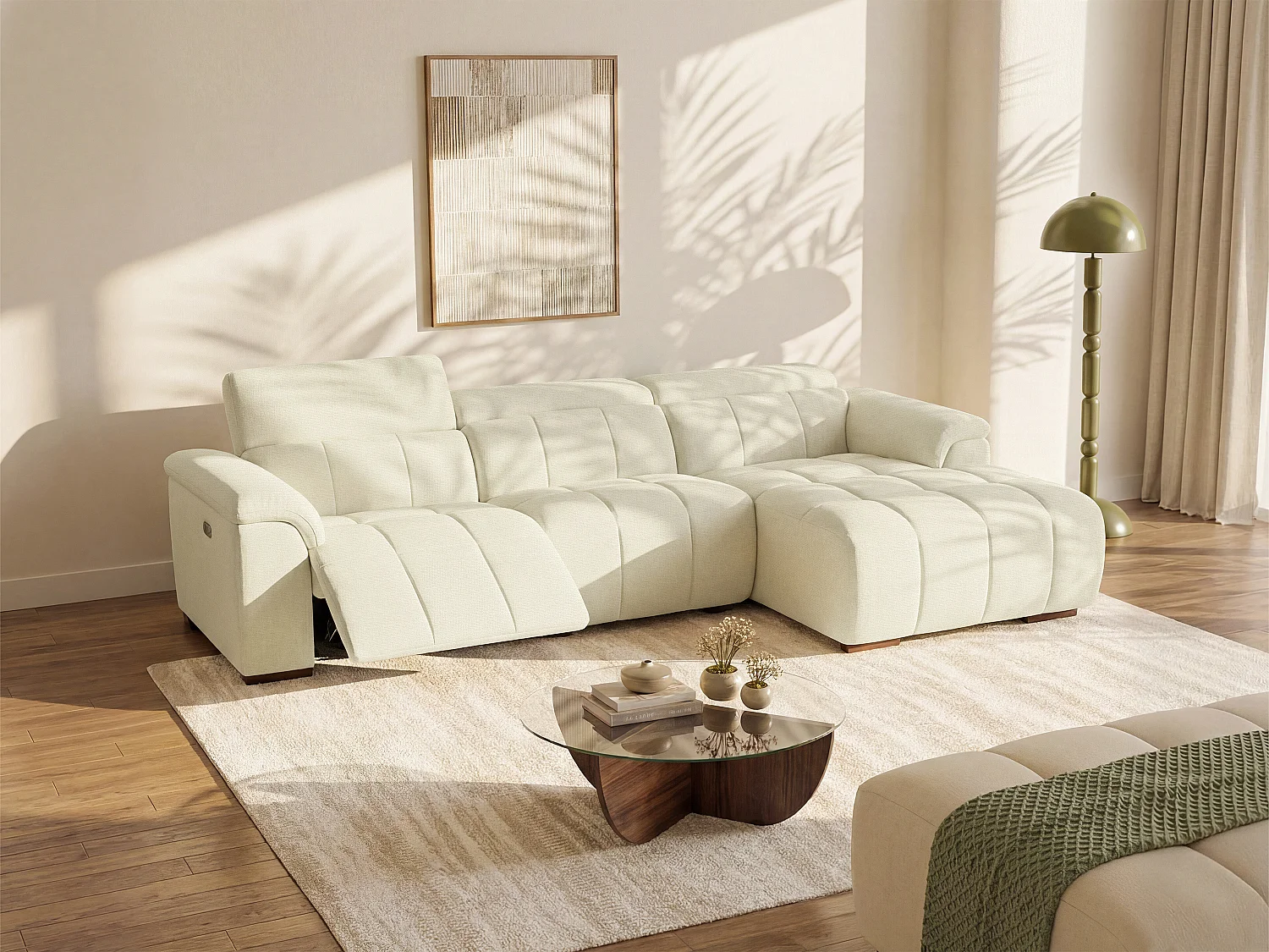 Eckrelaxsofa elektrisch - Ecke rechts - Stoff - Beige - MOLPICA