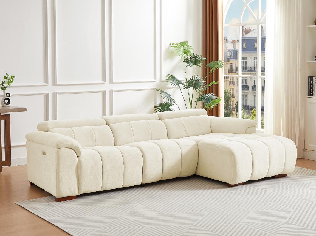 Sofá rinconero derecho relax eléctrico de tela beige MOLPICA