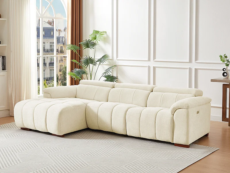 Elektrische relaxbank met linkse hoek in beige stof MOLPICA