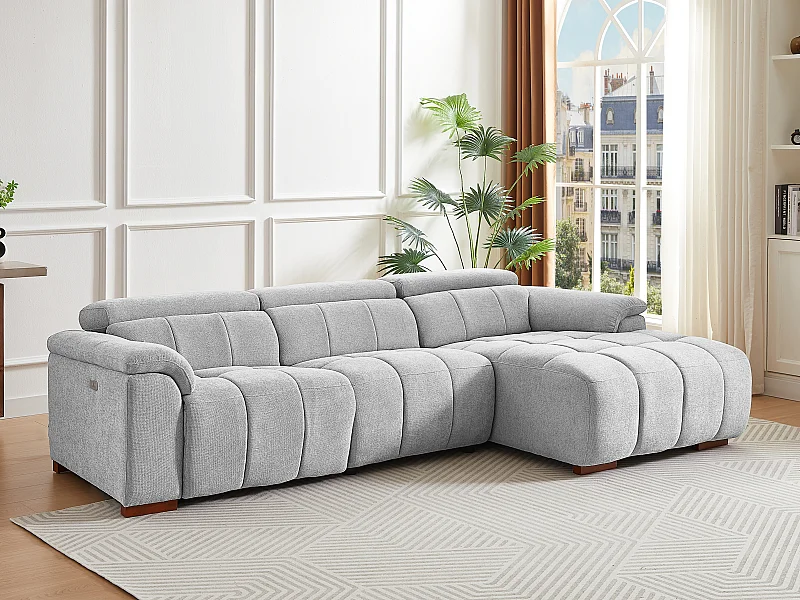 Eckrelaxsofa elektrisch - Ecke rechts - Stoff - Hellgrau - MOLPICA