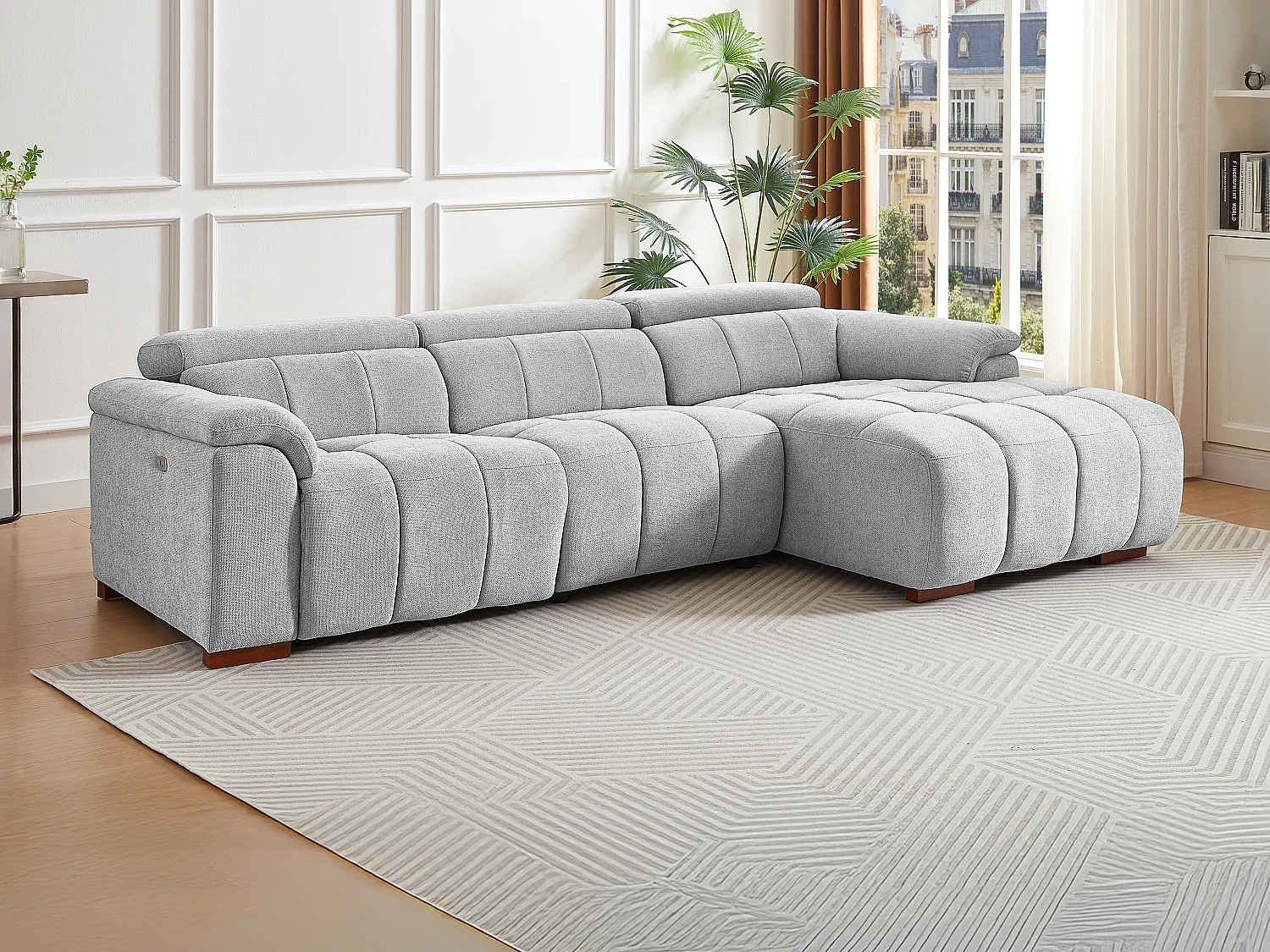 Eckrelaxsofa elektrisch - Ecke rechts - Stoff - Hellgrau - MOLPICA