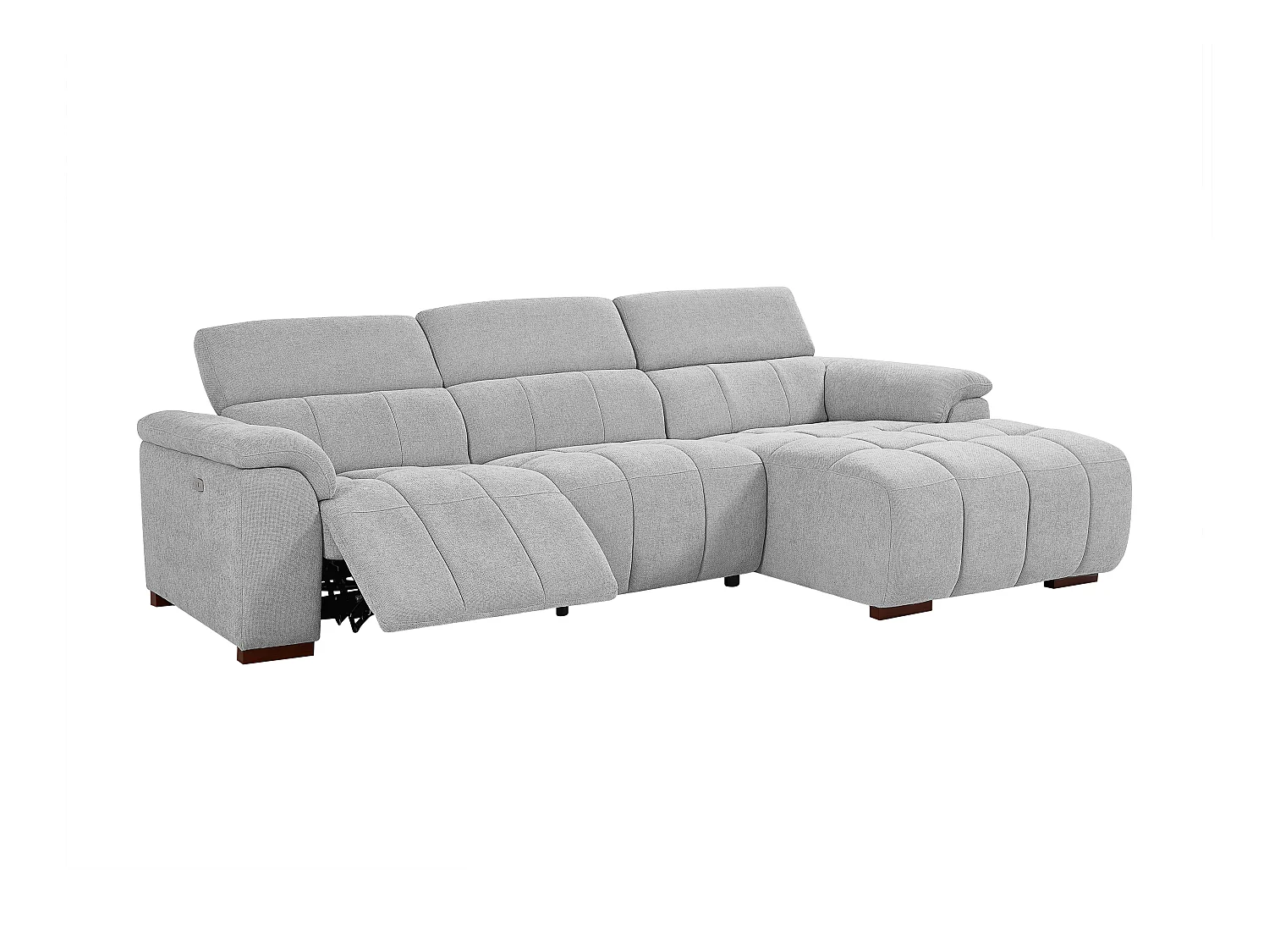 Canapé d'angle droit relax électrique en tissu gris clair MOLPICA