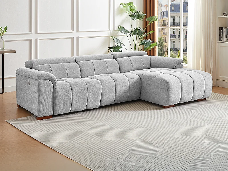 Canapé d'angle droit relax électrique en tissu gris clair MOLPICA
