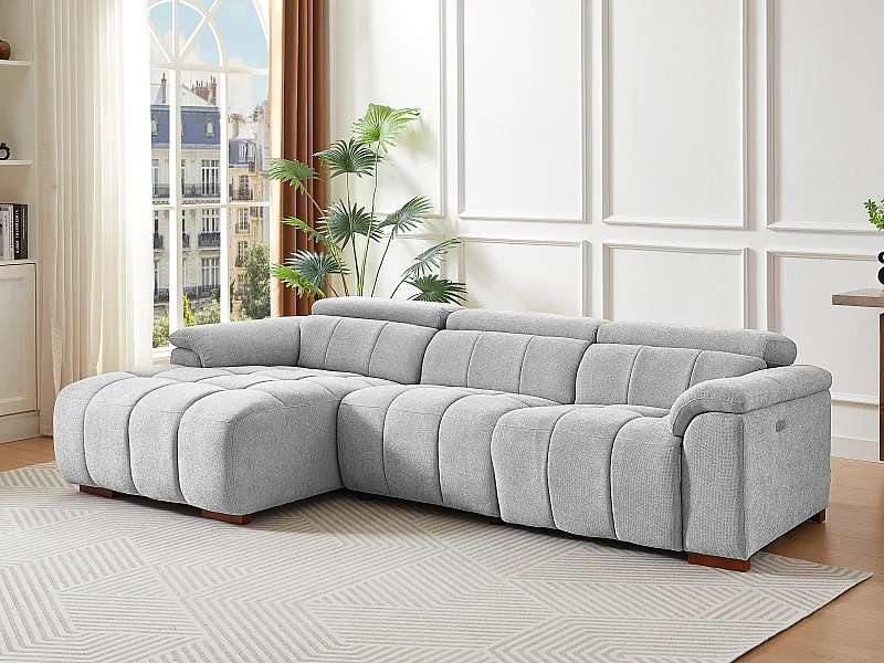 Eckrelaxsofa elektrisch - Ecke links - Stoff - Hellgrau - MOLPICA