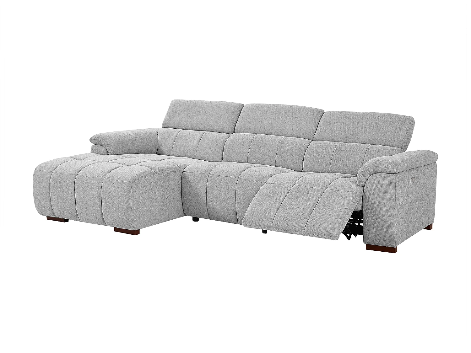 Elektrische relaxbank met linkse hoek in lichtgrijze stof MOLPICA