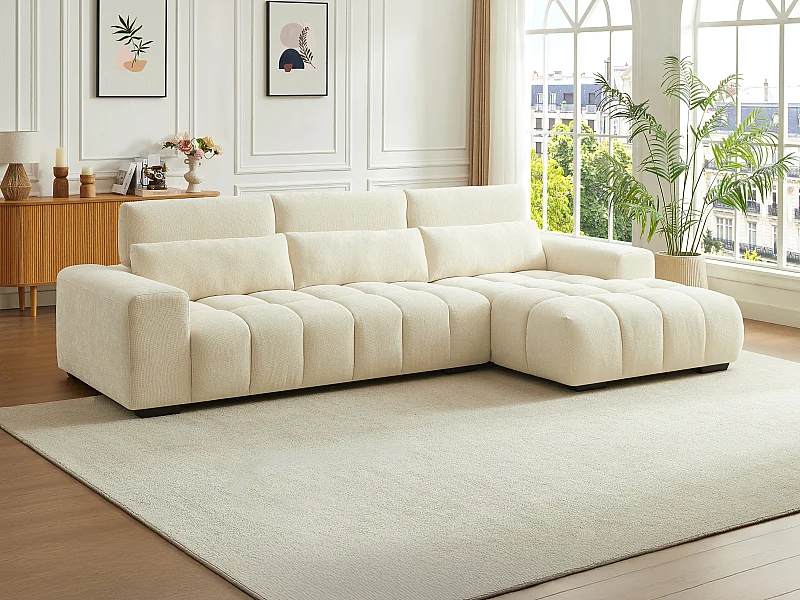 Ecksofa - Ecke rechts - Strukturstoff - Beige - LOPONZA
