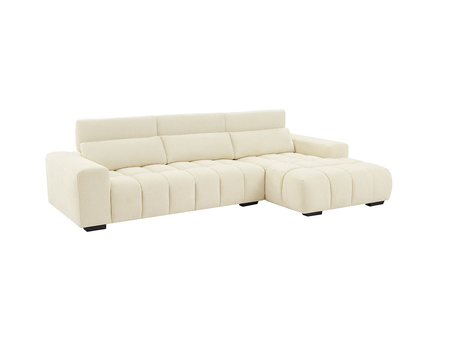 Sofá rinconera derecho de tela texturizada beige LOPONZA