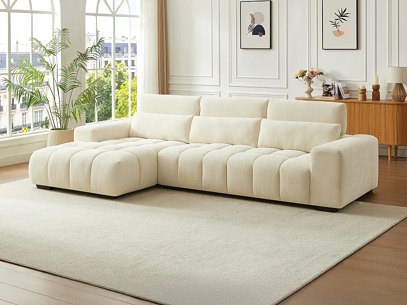 Ecksofa - Ecke links - Strukturstoff - Beige - LOPONZA