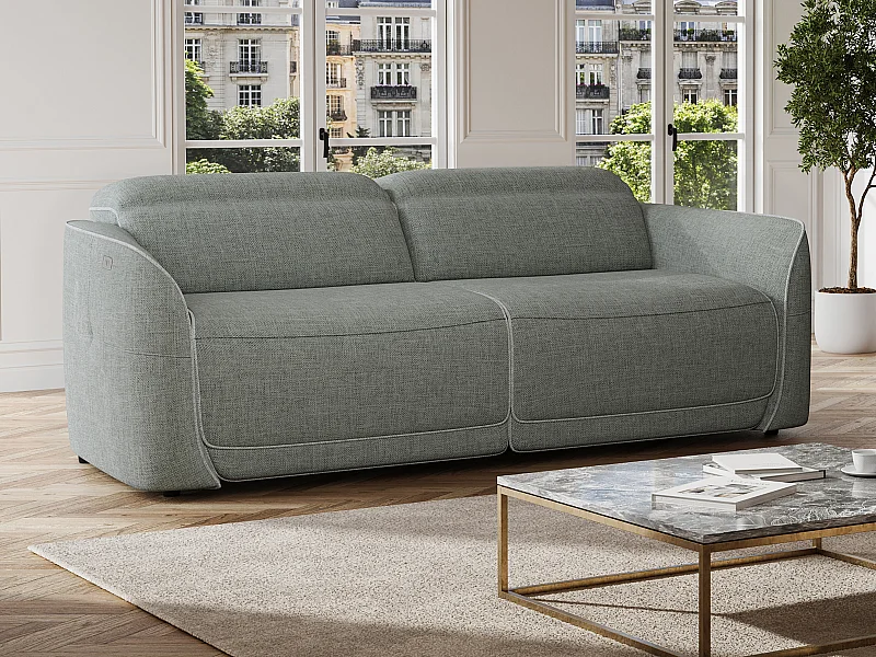 Canapé 3 places relax électrique en tissu chiné gris OZARTO