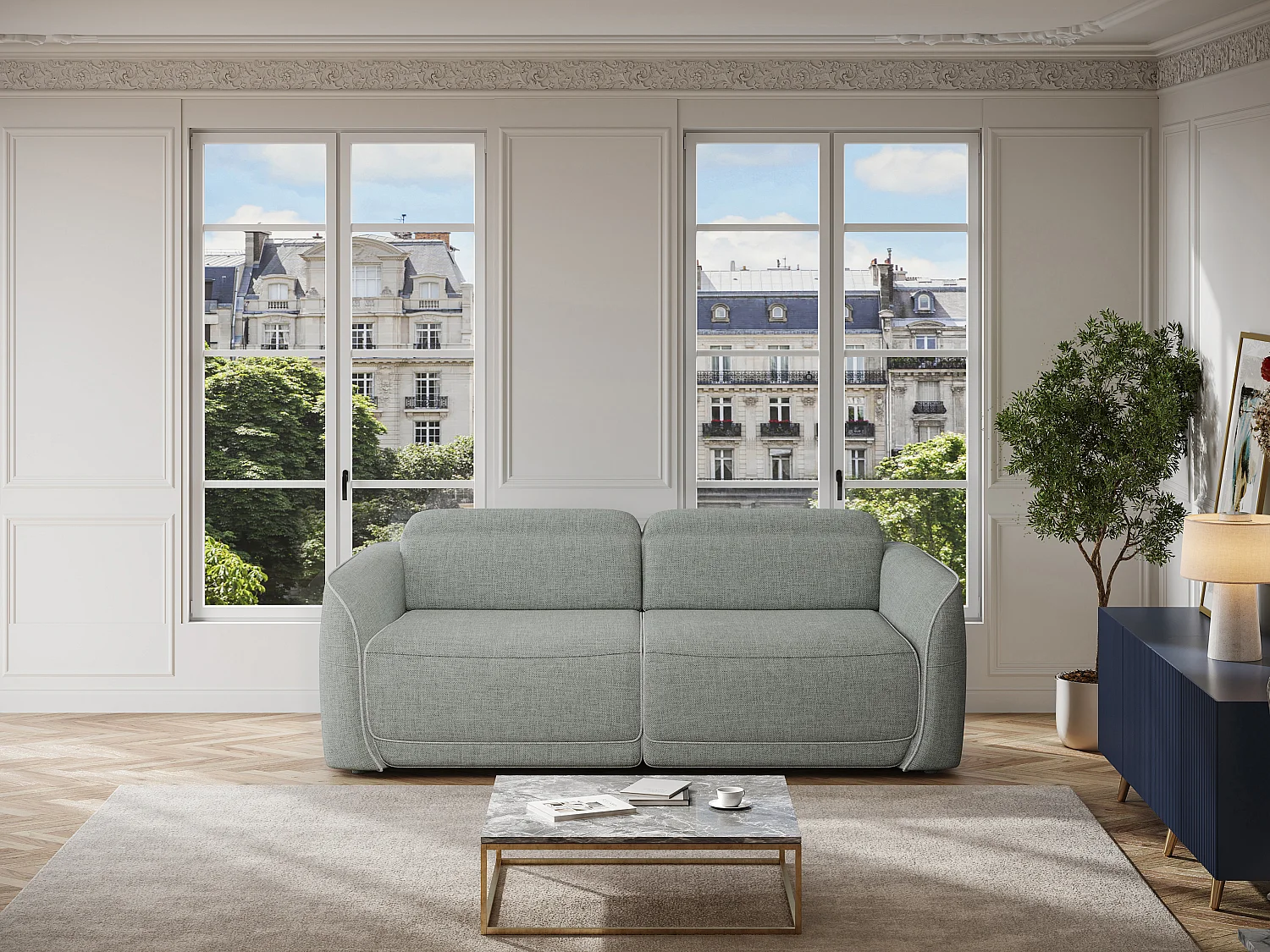 Relaxsofa elektrisch 3-Sitzer - melierter Stoff - Grau - OZARTO