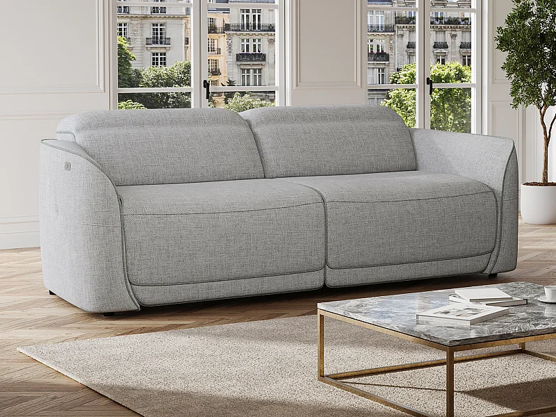 Canapé 3 places relax électrique en tissu chiné gris clair OZARTO