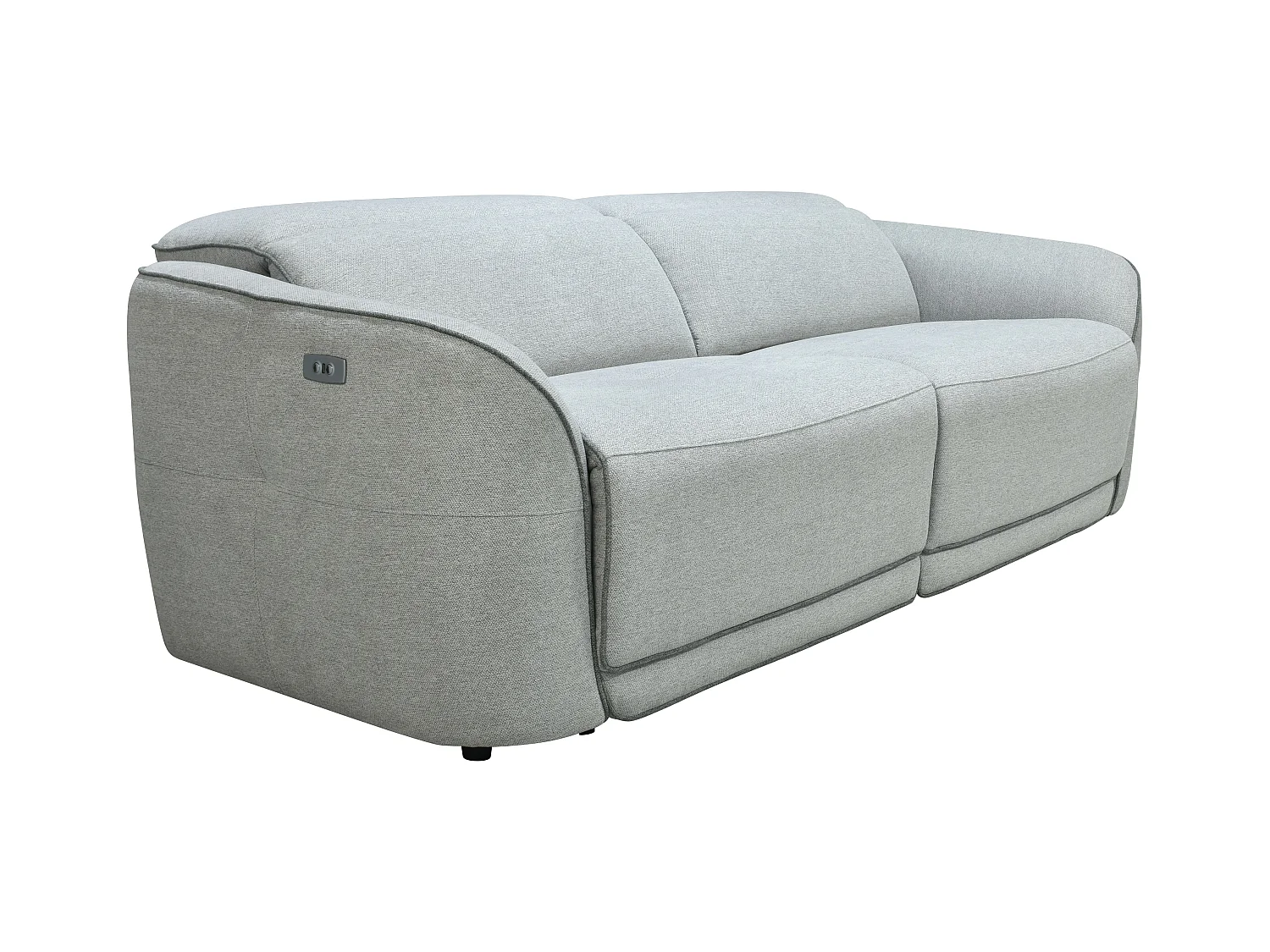 Elektrische driezits-relaxbank van lichtgrijs gestreepte stof OZARTO