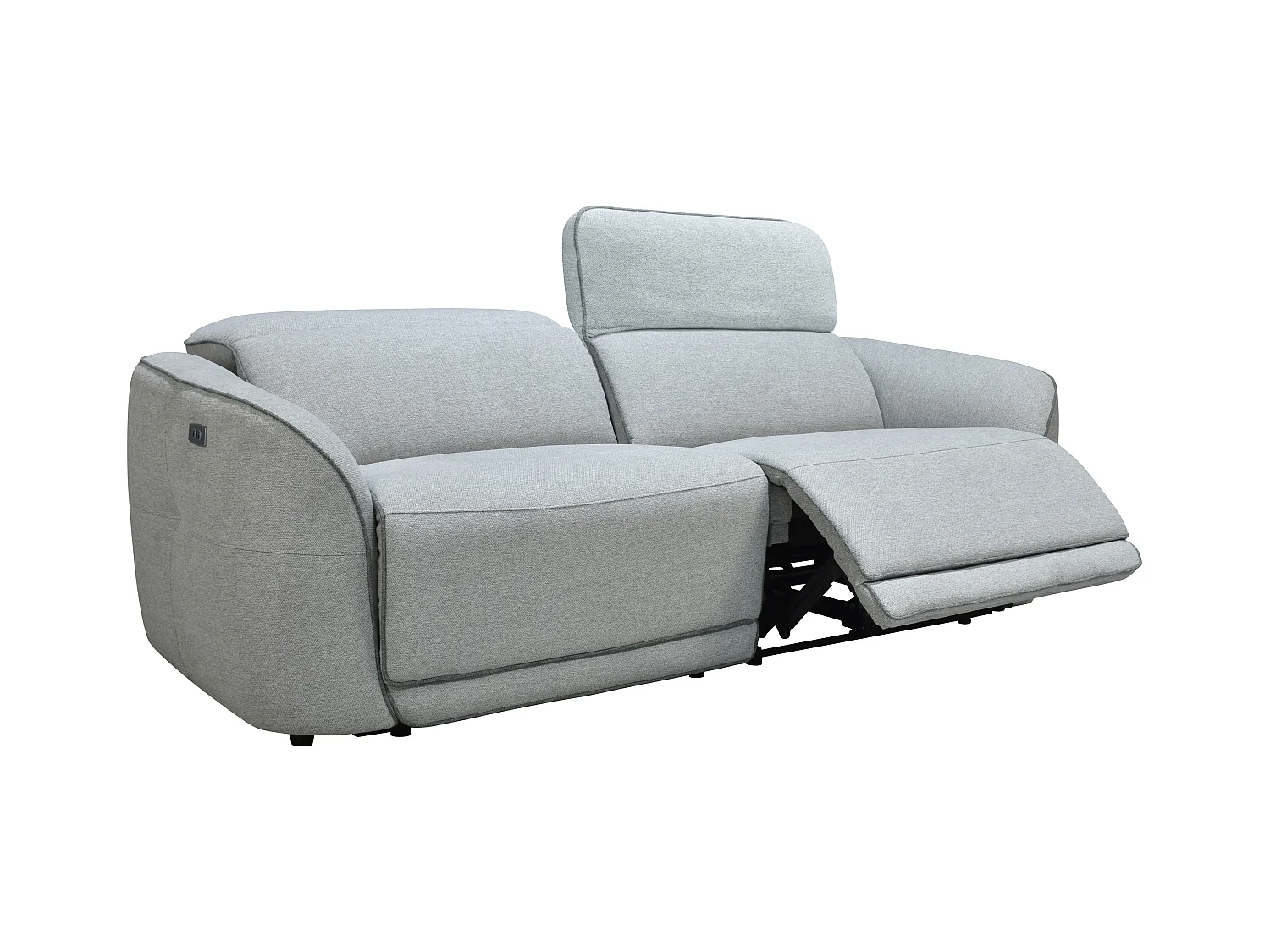 Elektrische driezits-relaxbank van lichtgrijs gestreepte stof OZARTO