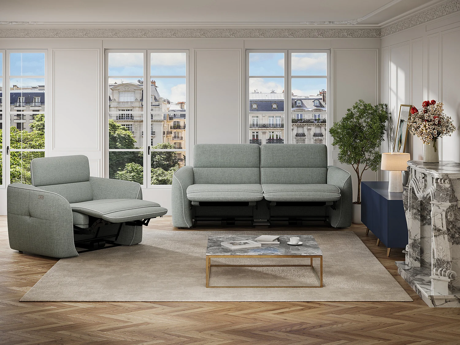 Fauteuil relax électrique en tissu chiné gris OZARTO