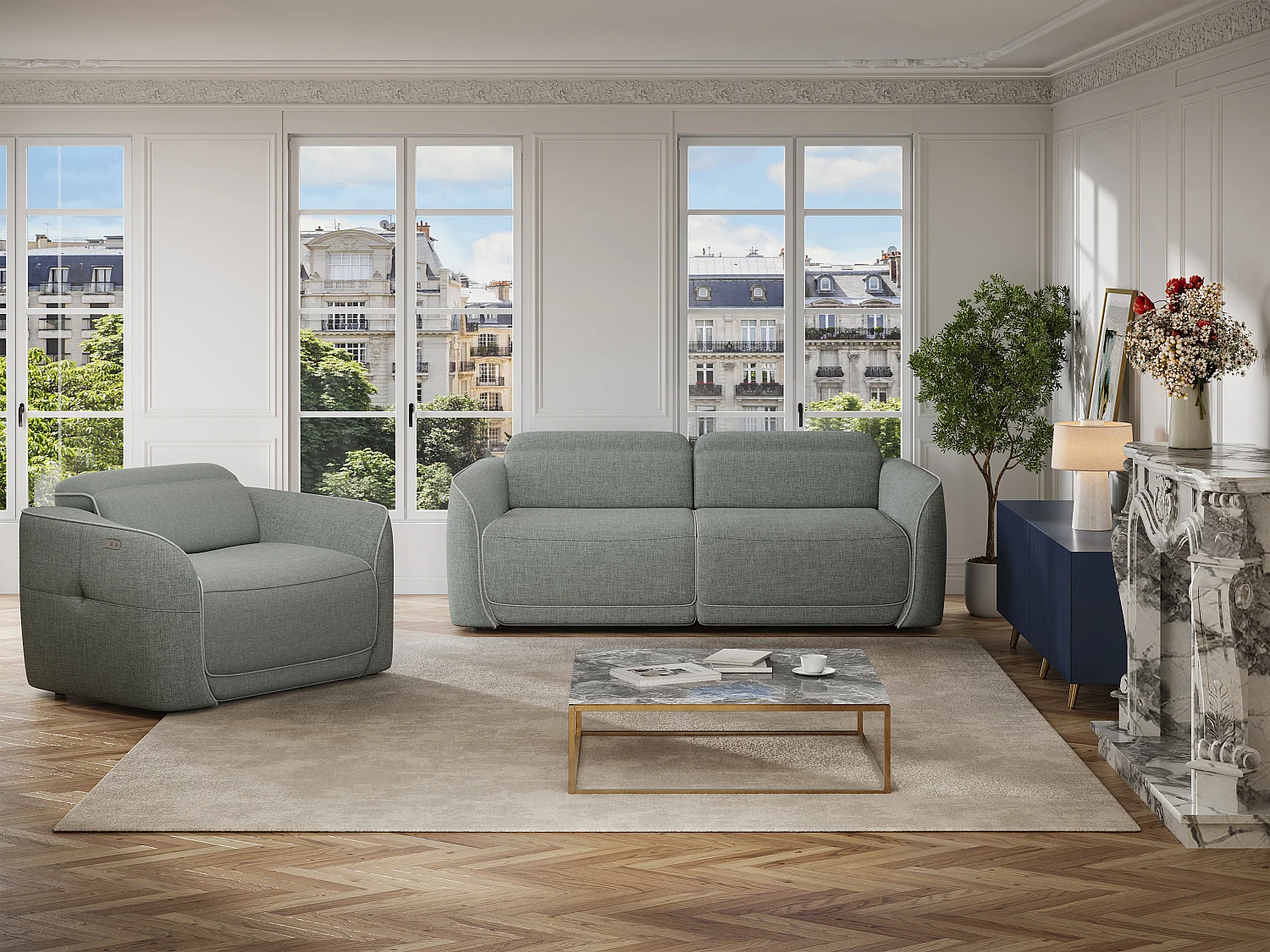 Fauteuil relax électrique en tissu chiné gris OZARTO