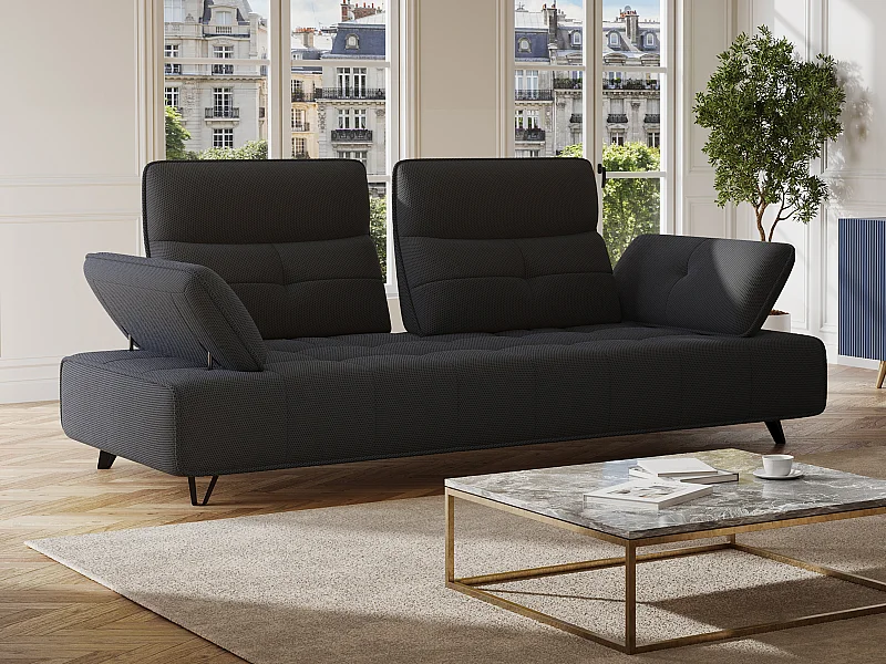 Sofa 3-Sitzer mit verstellbarer Rückenlehne - 3D-Stoff - Anthrazitgrau - MERCOTA